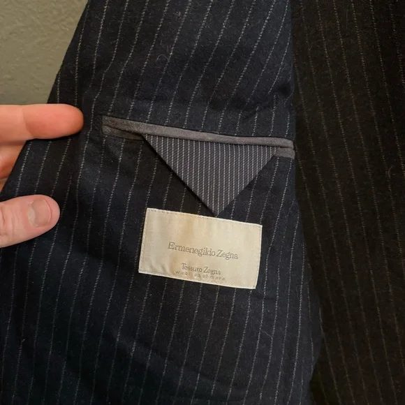 Ermenegildo Zegna Wool Navy Pinstripe Blazer Unlined Size 38 - Picture 3 of 8